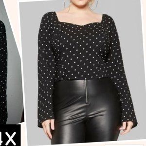 NEW 2X or 4X Juniors Fit Black Polka Dot Wild Fable Crop Top Shirt Blouse CUTE!